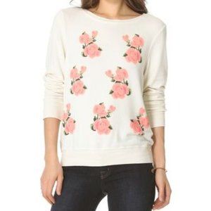 Wildfox White Prairie Rose Floral Pullover Sweater in Size Medium